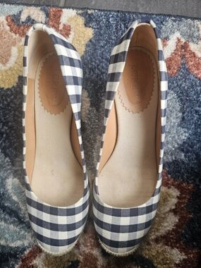 J. Crew Navy and White Gingham Espadrille Flats